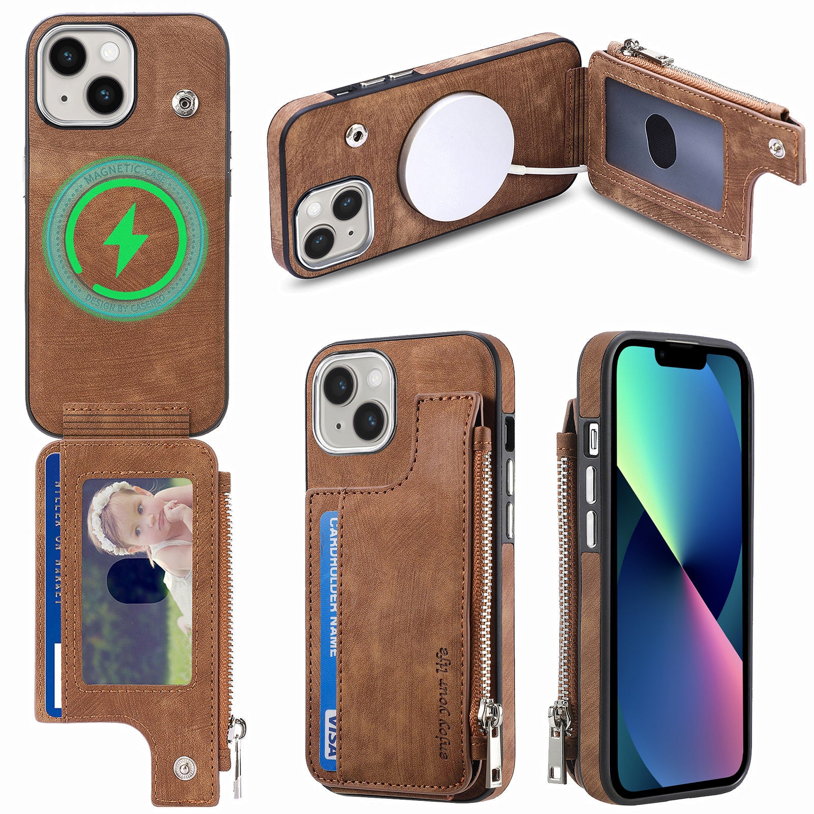 Til iPhone 13 6,1 tommer Pung Kickstand-etui Stødsikkert PU-læder TPU-skal magnetisk telefoncover Til iPhone 13 6,1 tommer Pung Kickstand-etui Stødsikkert PU-læder TPU-skal magnetisk telefoncover